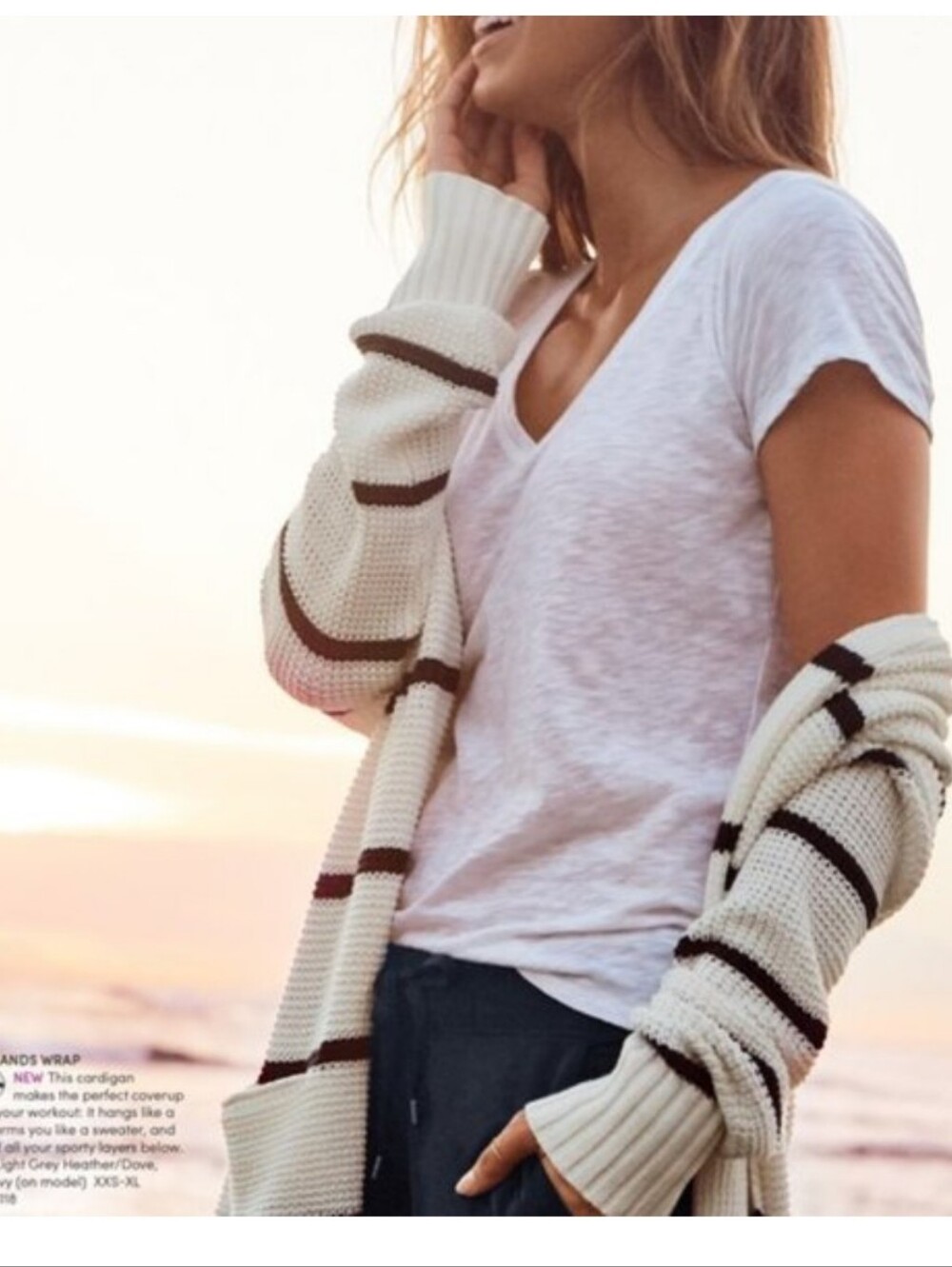 Athleta Highland Wrap waffle knit cardigan sweater in cream/navy stripe sz XS